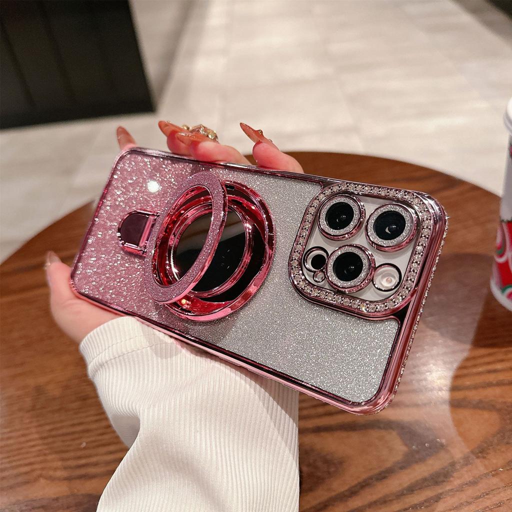 Applicable To Samsung S25Ultra Mobile Phone Case, Rhinestone Electroplating Magnetic Suction Bracket S24 Gradual Change Glitter A53 Anti-drop Soft Co