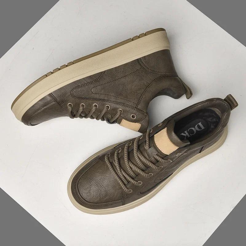 New Genuine Leather Mens Sneakers Fashion High Top Casual Shoes for Men High Quality Business Designer Comfortable Walking Shoes