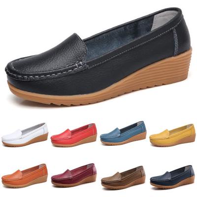 Leather Fashion Wedge Women Flats Retro Shoes Woman Slip On Women Shoe