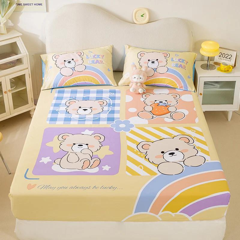 New Purple Flowers Fitted Sheet Set 100% Cotton Printed Fitted Sheet Pillowcases for Kids Boys Girls Bedroom Decor Bedding Set