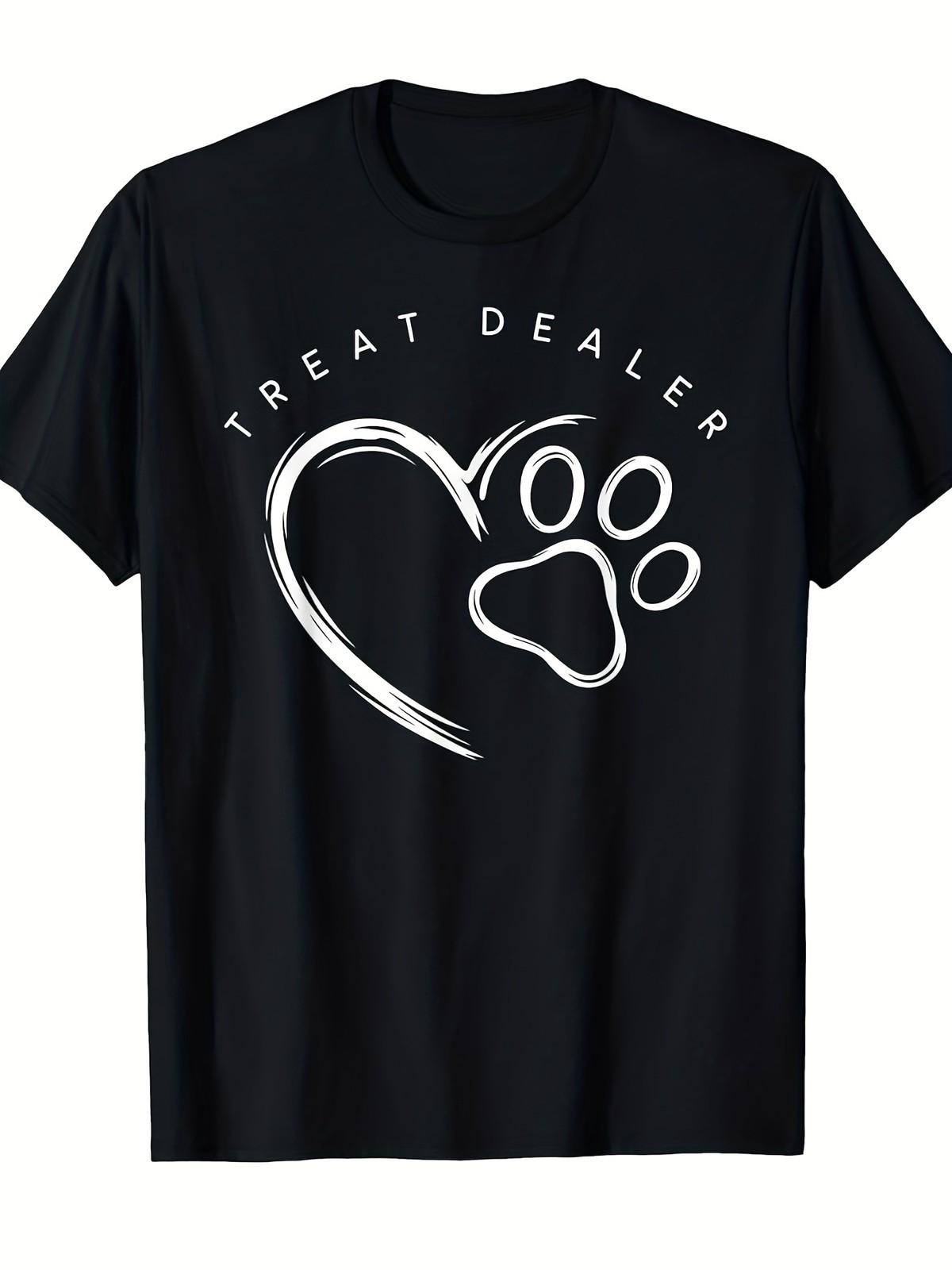 Dog Lover Treat Dealer Paw Print Graphic T-Shirt Retro Pet Owner Humor Tee S