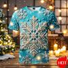 Funny 3D Snowflake Print Men's T Shirt Christmas Casual Loose Short Sleeve Tops Fashion New Year Gift