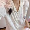 Cartoon Floral Small Fragrant Style Hello Kitty Pajamas Women's Summer Short-sleeved Shorts Cardigan Two-piece Set Can Be Worn Outside Loungewear