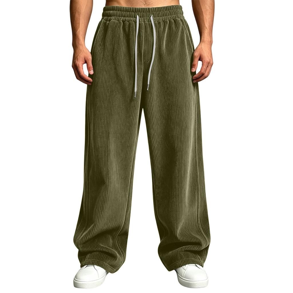 Men's Color -Lined Sweatpants High Waist Loose Fit Wide Leg Pants with Pockets