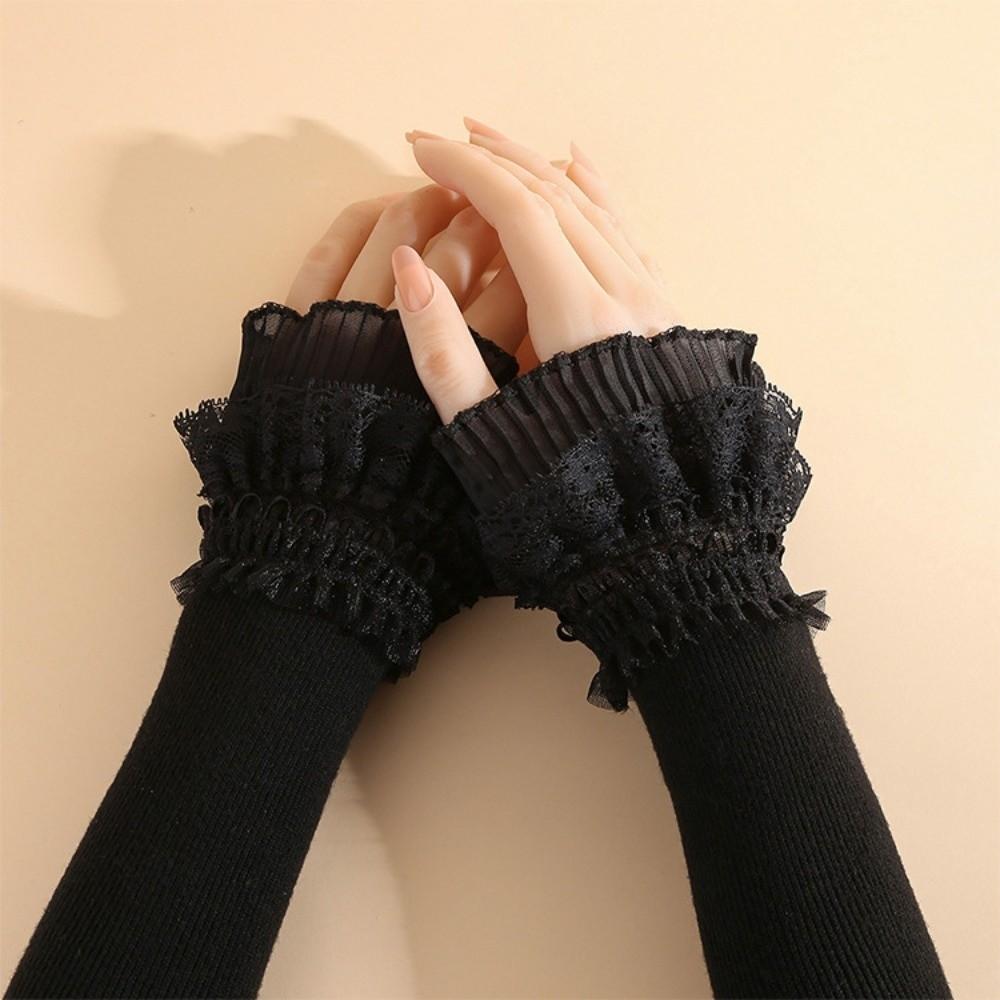 Lace Ruffles Lace Sleeves Long Elastic Wrist Cuffs Vintage Arm Covers for Women