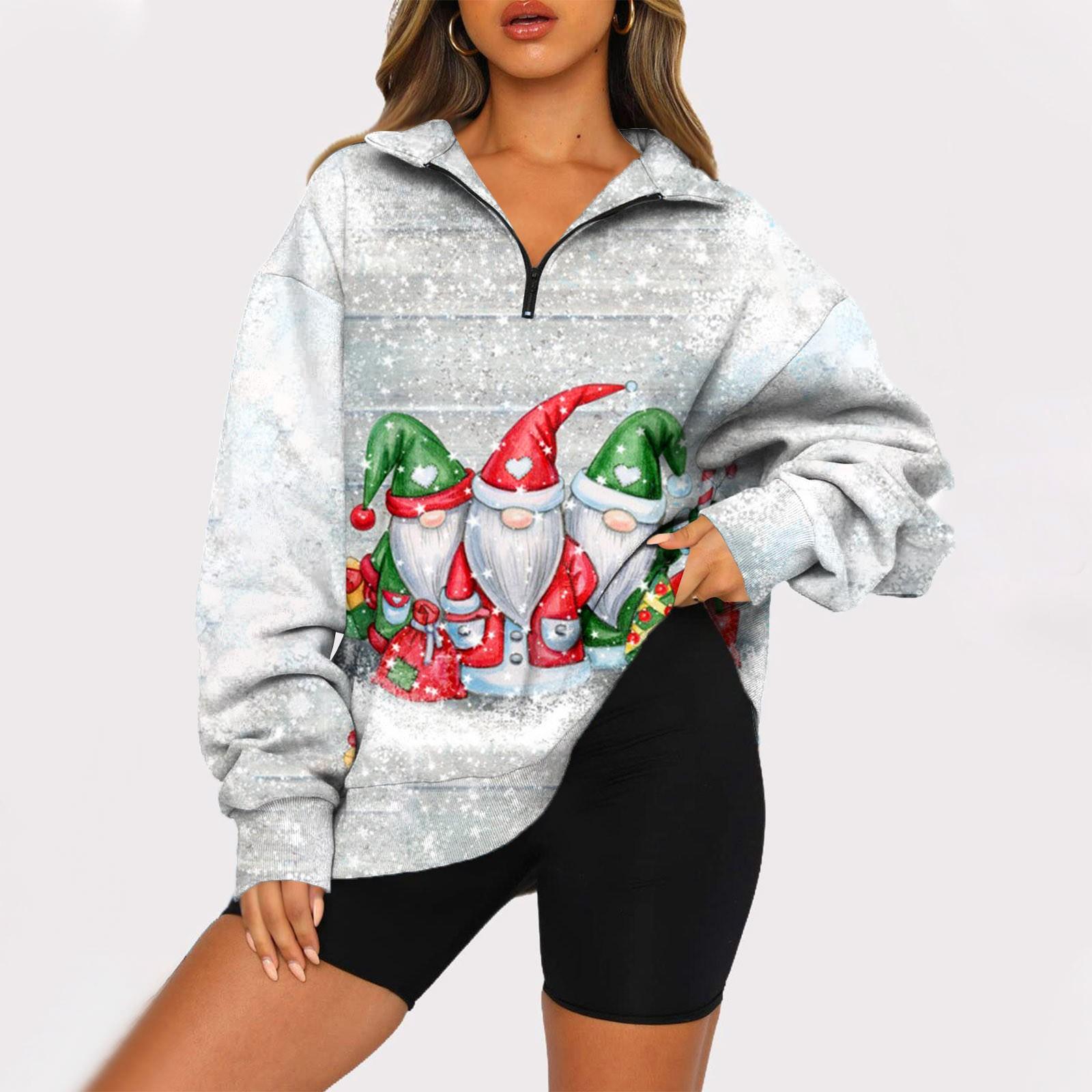 

Женская повседневная модная толстовка на молнии с длинным рукавом и принтом на Рождество