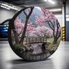 Cherry Blossom Bridge Tire Cover Durable Polyester Spare Wheel Protector Accessory For Trucks SUVs