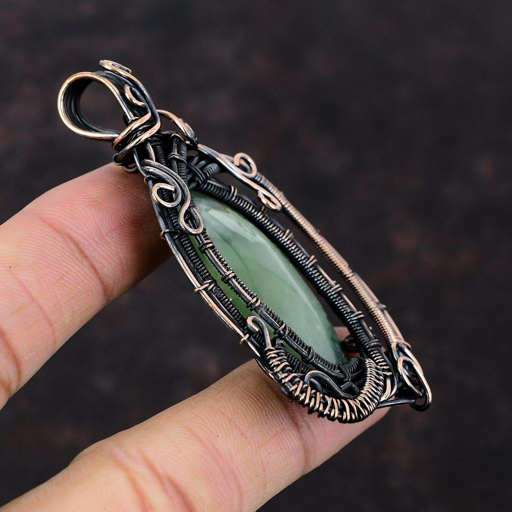 Prehnite Pendant Copper Wire Wrapped Pendant Handmade Decent Pendant Wire Wrap Prehnite Jewelry Gift For Him Gemstone Pendant Copper Jewelry