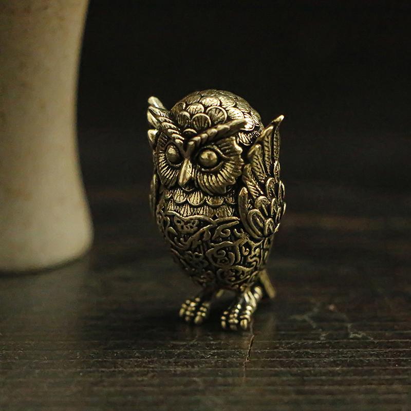 1 Pieza Retro Cobre Animal Mascota de Té Adorno de Escritorio Latón Sólido Antiguo Búho Miniaturas Figuras Decoración del Hogar Manualidades