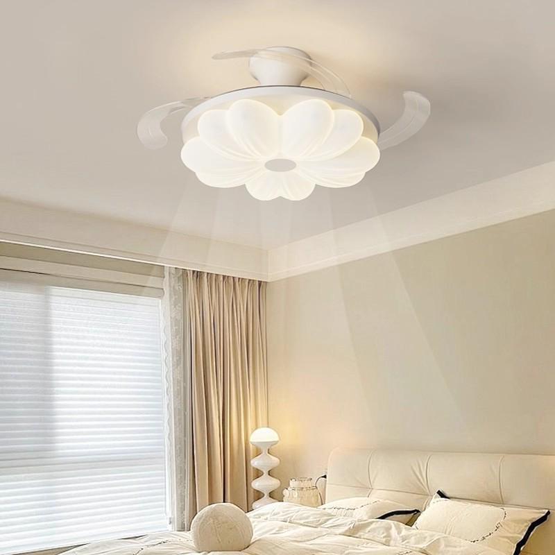 Modern Minimalist French Flower Ceiling Fan Light for Children's Bedroom or Dining Room