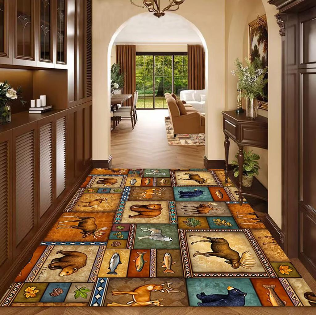 Rustic Style Animal Pattern Carpet Living Room Non-slip Soft Decoration Bedroom Rug Easy Cleaning Entrance Door Mat Customizable