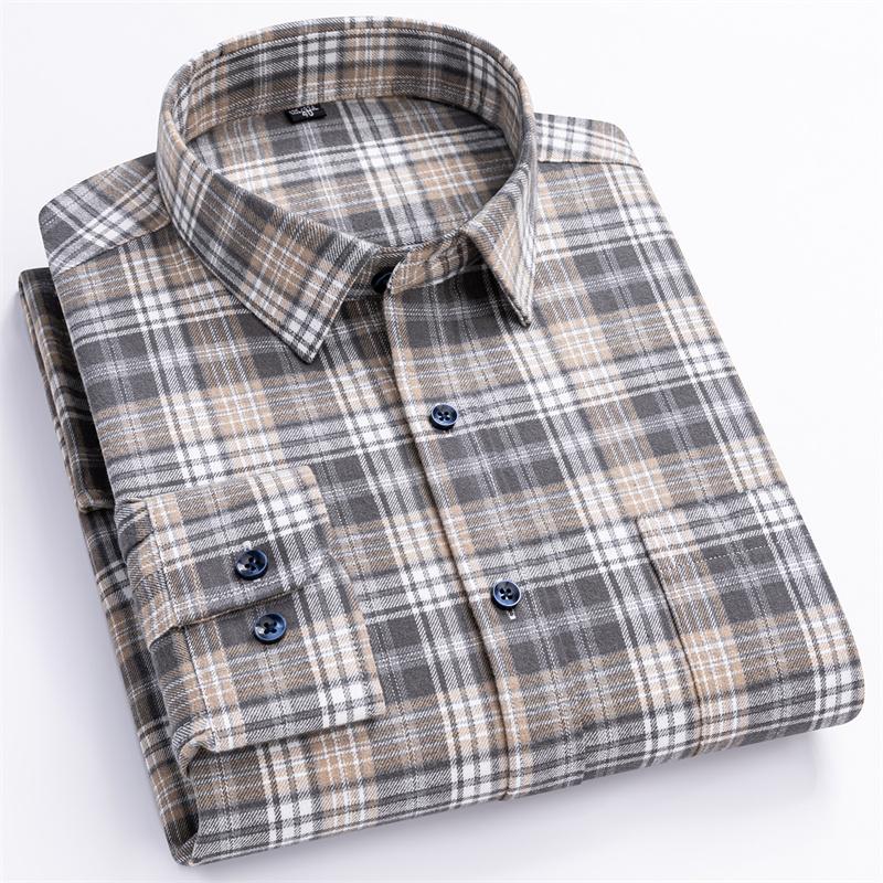 New Plaid Flannel Shirts For Men Long Sleeve 100%Cotton Fashion Casual Soft Standard-Fit Man Blouse Clothes Men's Clothing M-5XL