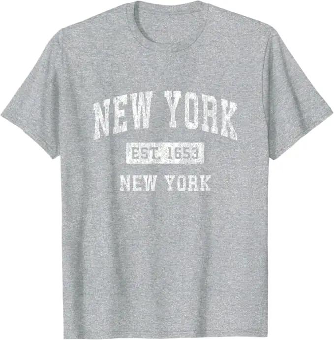 New York Vintage Established Sports Design Printed TShirt Men Women Summer Fashion Vintage Crew Neck Tshirt Graphic Tops