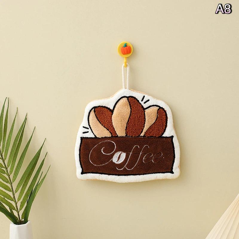 

Cartoon Cute Coffee Cake Shape Hanging Towels Absorbent Hand Cloth Soft Quick Drying For Kitchen Bathroom Household Hand Towel A8