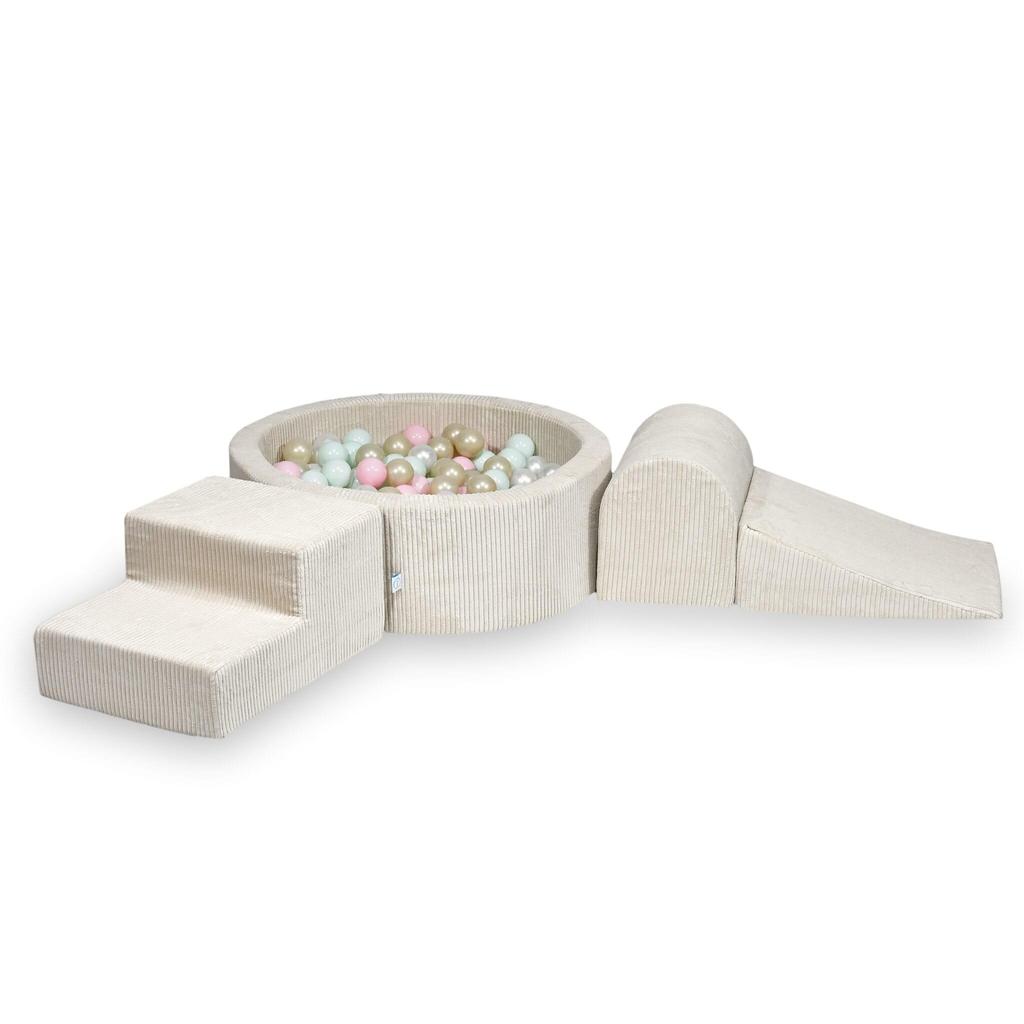 Foam playground with pool 90x30 Corduroy Beige 200 balls: pearl, light pink, light mint, light gold