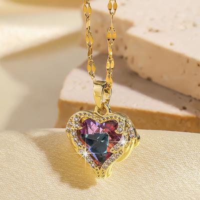 ZAKOL Trendy Heart OF Ocean Pendants Necklaces For Women Girls Occidental Style Crystal Clavicle Chain Choker Zircon Gifts