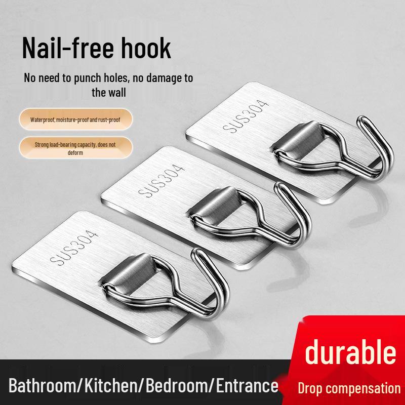Stainless Steel Adhesive Hook - No Drill, Multifunctional for Bathroom or Door Use