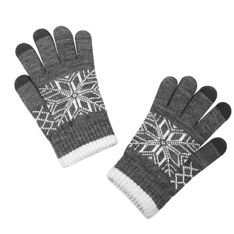 Winter Snowflake Fingerless Touchscreen Gloves Knitted Warm Outdoor Riding