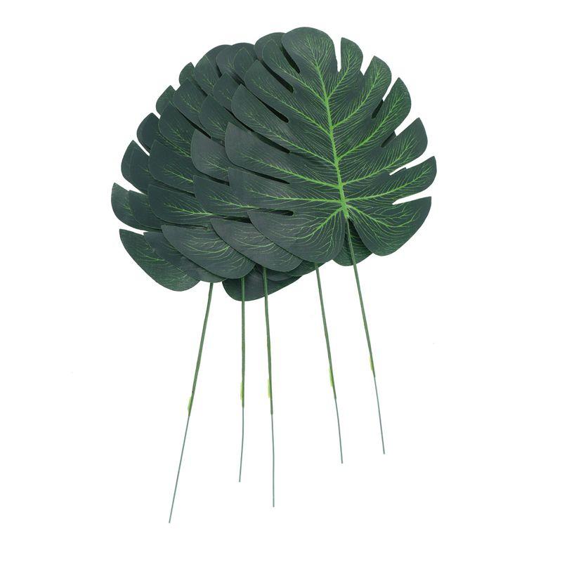 A84E-340 Pieces 8 Kinds Tropical Party Decorations Jungle Monstera Leaves , Artificial Palm Leaves With Faux Stem