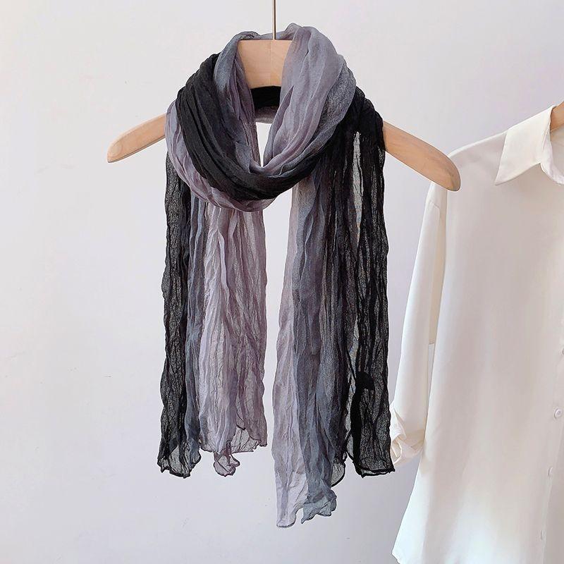 

Gradient Pleated Cotton and Linen Scarf Spring and Autumn Style Artistic Retro Ethnic Style Scarf