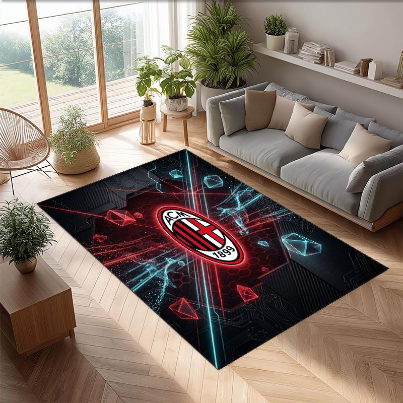 Tappeto in Flanella Stampato AC Milan Antiscivolo Morbido Poliestere Tappeto per Pavimento Tappetino Decorativo da Interno per Camera da Letto Soggiorno Divano Sala Giochi Decorazione Casa