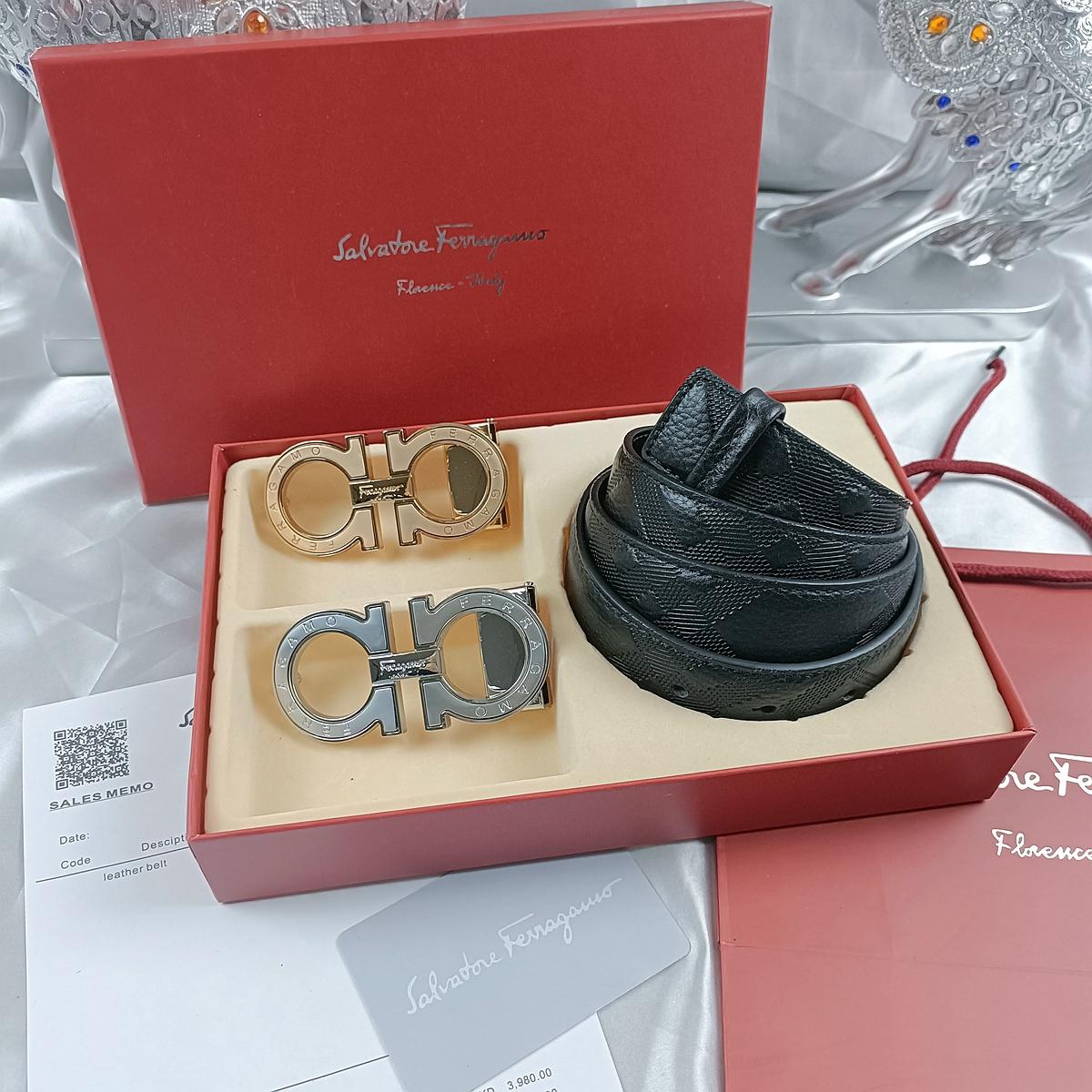 

Salvatore Ferragamo 3.5см Чоловічий Ремінь Розкішний Бренд Дизайнерський Ремінь Пряжка з Подвійною Пряжкою Один Ремінь Подарункова Коробка 105cm