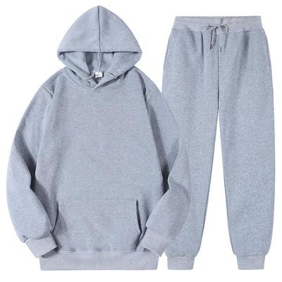 Men Women Tracksuit Hoodies Casual Solid Color Long Sleeve Pullover + Pants Suit Fleece Hooded Sportswear Suit Two Piece Sets