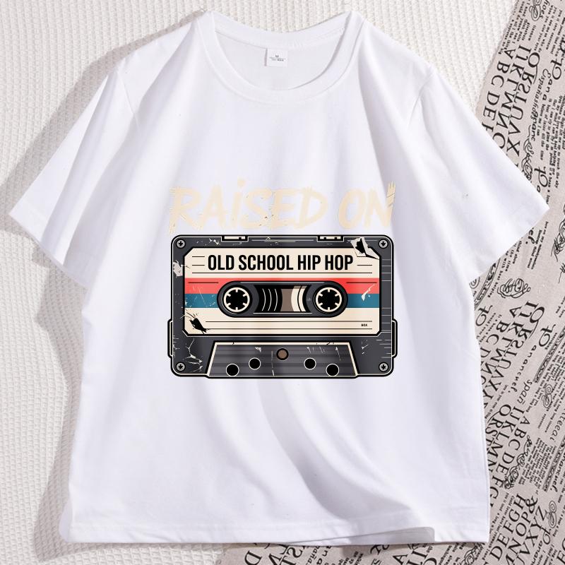 Raised On Old School Hip Hop T Shirt Retro Cassette Tape Tshirt Casual Cotton Short Sleeve Round Neck Tshirt Unisex Clothes