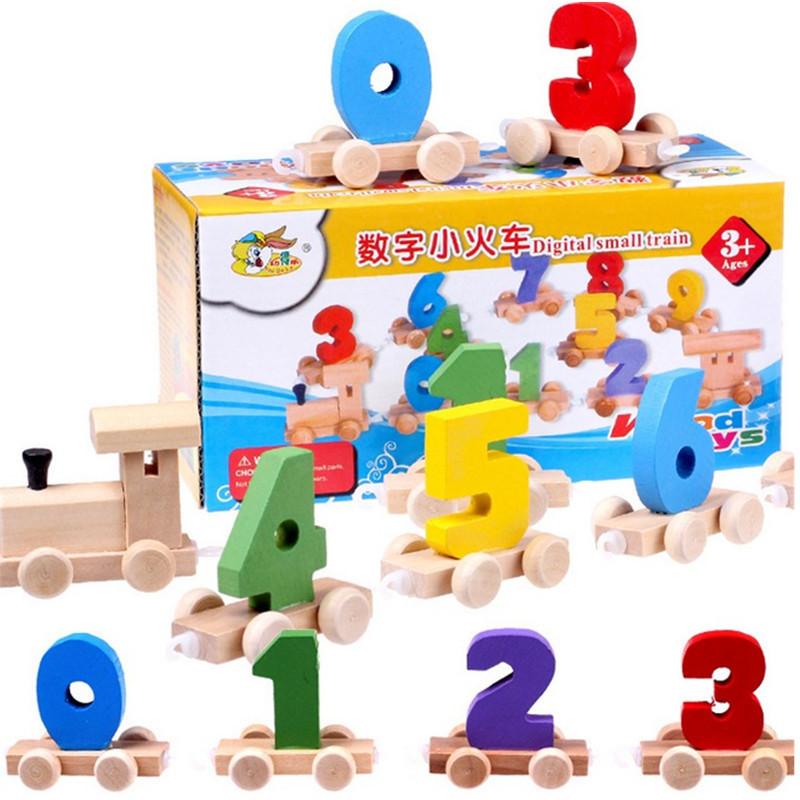 Wooden toys digital shape drag small train educational early childhood education building block baby enlightenment teaching aids
