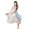 Summer women's milk sweet atmosphere ruffle V-neck puffy cake dress