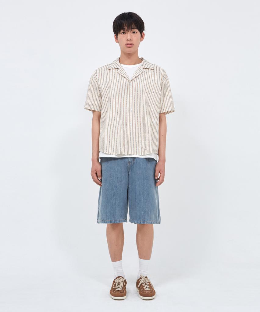Sekeondeusolteu Striped Washed Half Shirt (Beige)
