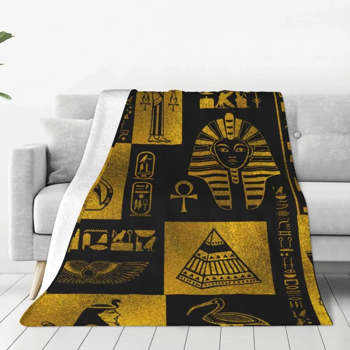 

Одеяло в виде коллажа с египетскими золотыми иероглифами и символами, фланелевое осеннее египетское многофункциональное одеяло для дивана, уличное одеяло 75x100cm 30x40inch