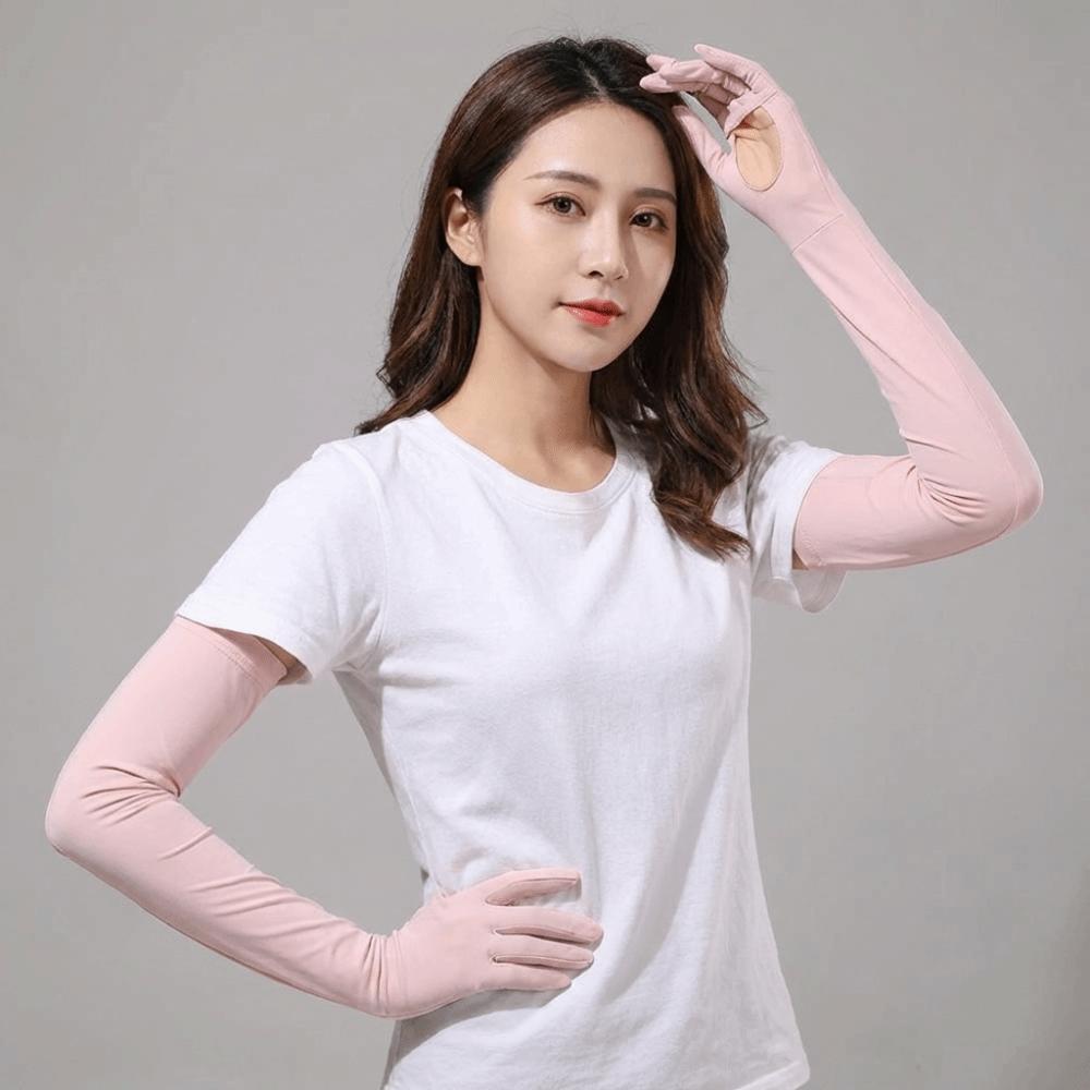 Non-slip Ice Silk Arm Sleeve Solid Color Sunscreen Sleeve Gloves Thin Long Sleeve  Outdoor