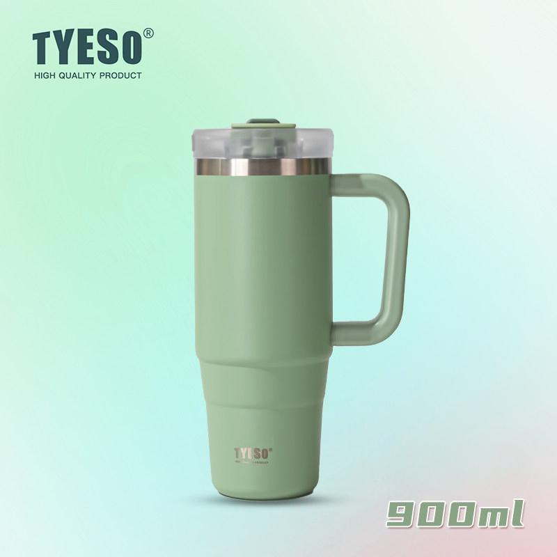 Tyeso 900ML Big Capacity Vacuum Cup With Handle Straw Stainless Steel Car Mug Thermal Iced Travel Insulated Tumbler Bottle