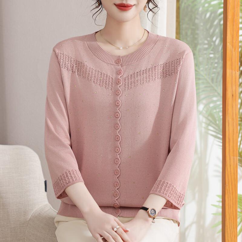 Women's Solid Color Round Neck 3/4 Sleeve Cardigan