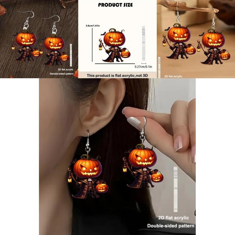 Halloween Themed Cartoon Pumpkin Pattern Women Acrylic Earrings For Casual Fashion Adults