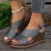 Women's Belt Buckle Wedge Sandals Summer New Mid-Heel Muffin Platform Cutout Fish Mouth Women's Sandals