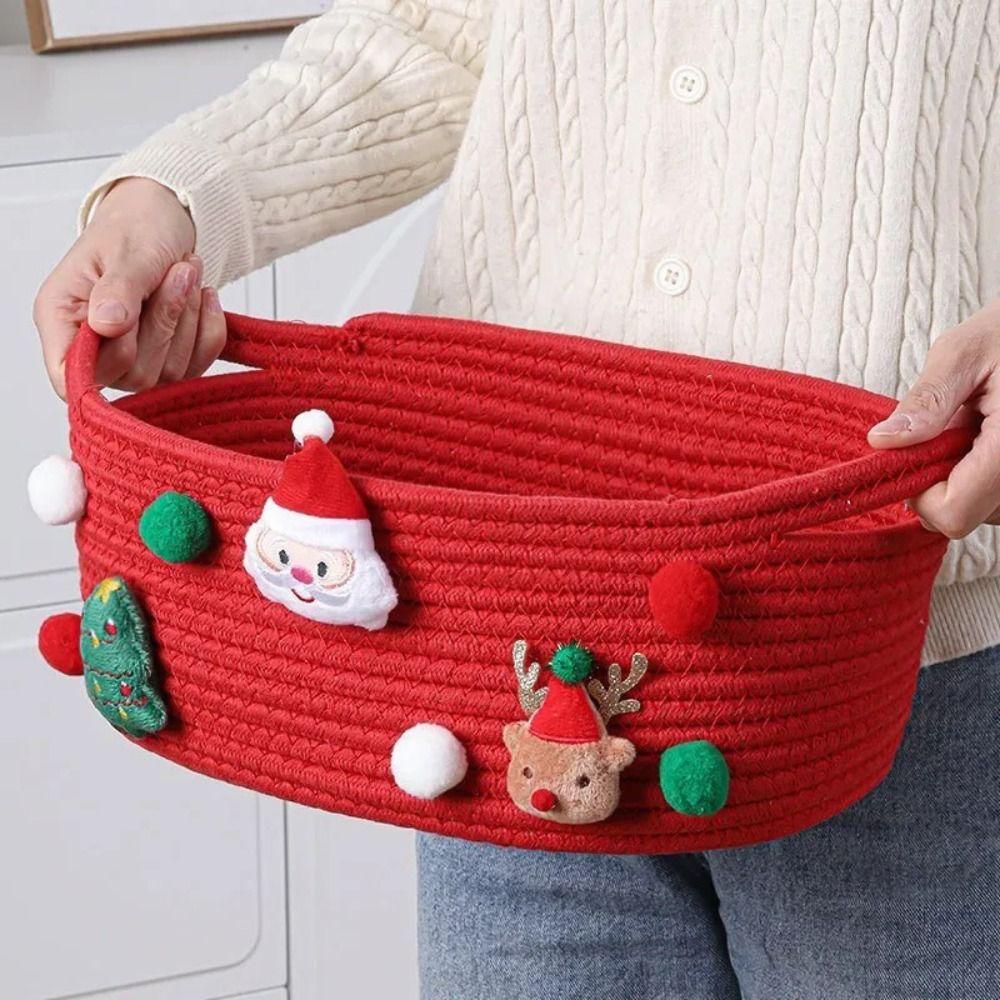 New HIgh Quality Large Capacity Christmas Gift Basket Cartoon Green Red Gift Storage Basket Simple Cotton Rope Candy Basket