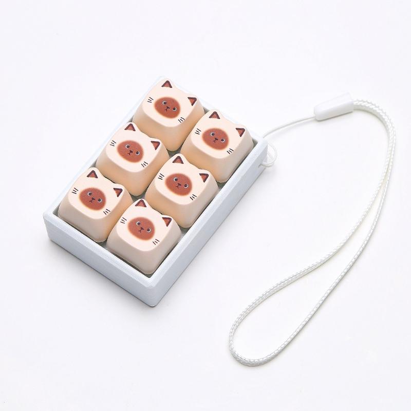 Pendentif Anti-Stress à 4/6 Touches Touche de Clavier Chat Porte-Clés Fidget Bouton pour le Doigt Passe-Temps Porte-Clés Apaisant Clés