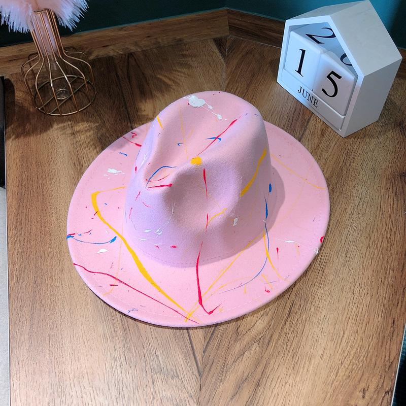 New Men's and Women's Painted Graffiti Artist Woolen Top Hat Felt Hat Fashion Jazz Hat