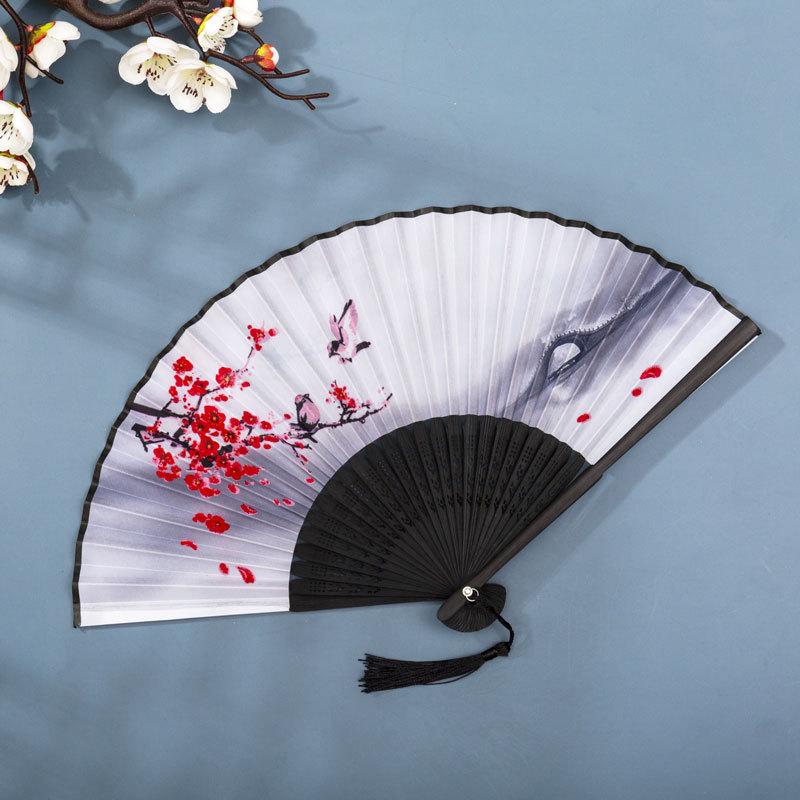 Hand Folding Fan BambooSilk Chinese Fan Hand Women Black Fan Summer Female Dance Hand Folding Fan Party Gift Hand Fans For Women