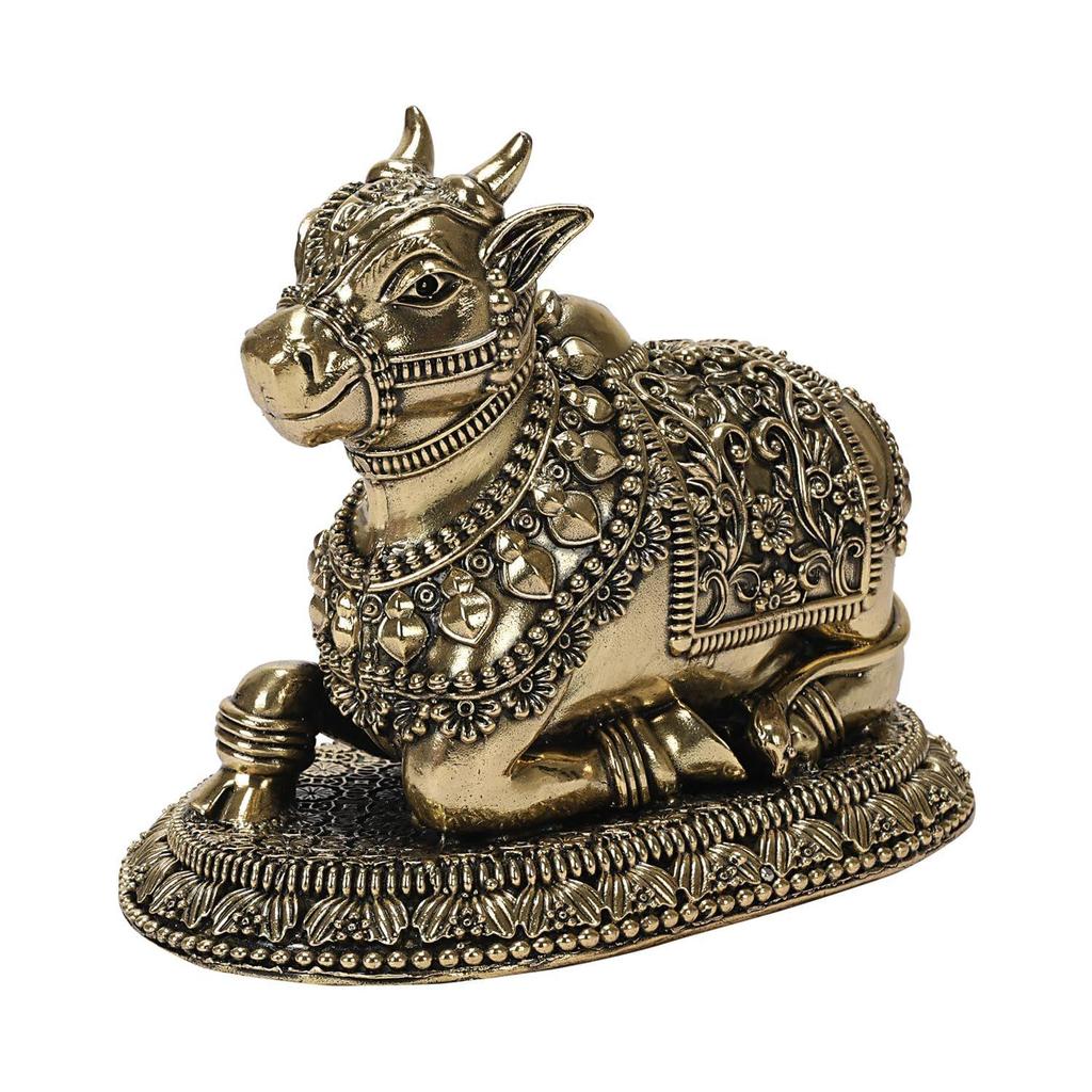 Kartique Brass Nandi Bull Idol Antique Finish Sacred Cow Statue Indian Religious Decor Vastu