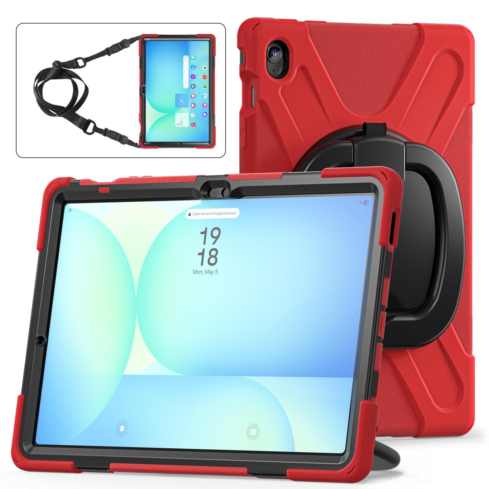 

360 Rotating Kids Case For Samsung Galaxy Tab S10 FE Plus 2025 13.1 inch SM-X620 SM-X626B Armor Stand Cover With Shoulder Strap S10FE Plus X620 X626 красный