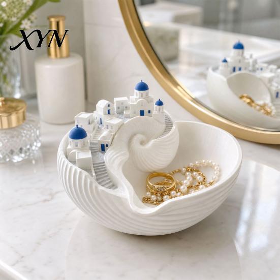 Dekorative Aufbewahrungsschale Muschelschale, Schreibtischschale, Exquisites Griechisches Kleines Schälchen Insel-Charme für Schlüssel Schmuck Münzen Mediterran Stil Schale