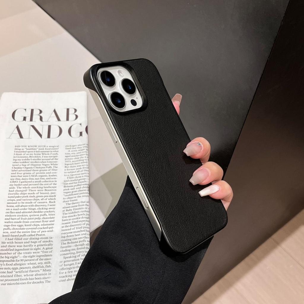 Simple solid color lambskin, suitable for iPhone16Pro max Apple 15 mobile phone case, new borderless leather.