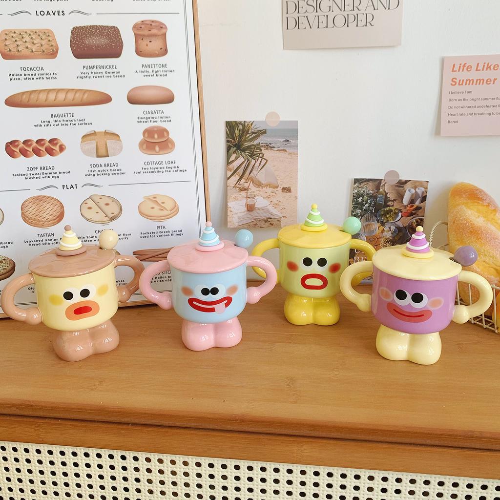 Mug With Lid Spoon Cute Cup Ceramic Strange Water Cup Couple Give Girl Birthday Gift Souvenir