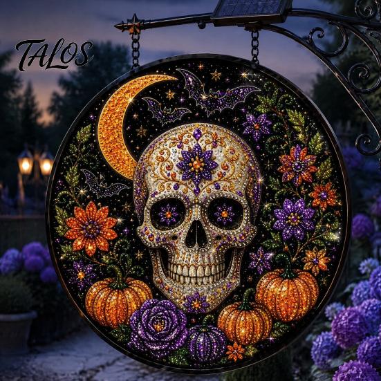 Creative Halloween Gift for Home Solar Powered Hanging Light, Skull Witch Black Cat Cemetery Zombie Design LED Light Ghost Pumpkin Lanterns