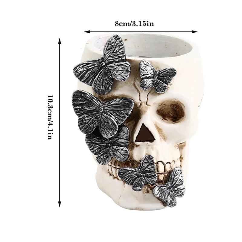 Skull Pen Cup, Resin Pencil Holder, Desk Pen Organizer, Brush Storage Box for Home Organization and Decoration