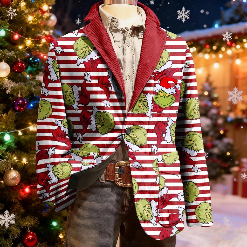 Traje de pana feo de Navidad para hombre, cálido con bolsillos, chaqueta cárdigan, traje casual para hombre