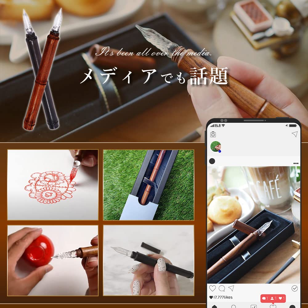 Tegning Glass Wood Luxury Fountain Pen Pen, Pen, (Gold Cap)